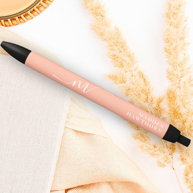 Girly Monogram Script Calligraphy Coral Blush Pink Kugelschreiber (Von Creator hochgeladen)