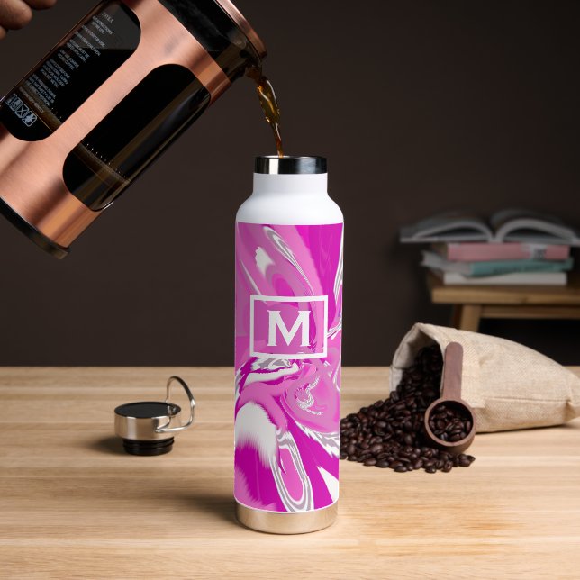 Girly Monogram Shades Fuchsia Pink Moderne Kunst Trinkflasche (Kaffee)