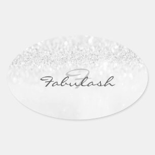 Girly Monogram Spark Glitzer Silbergrau Name 16. Ovaler Aufkleber