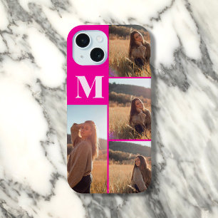 Girly Monogramm Foto Bold Pink iPhone 15 Hülle