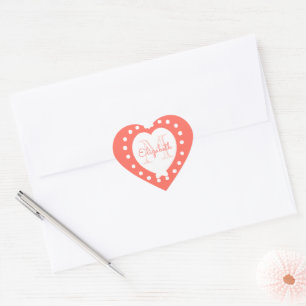 Girly Monogramm-lebendes korallenrotes weißes Her Herz-Aufkleber