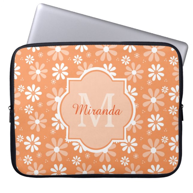 Girly Monogramm-niedliche orange Laptopschutzhülle (Vorderseite)