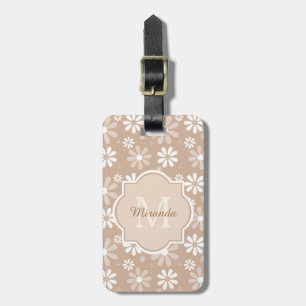 Girly Monogramm-niedliche TAN-Gänseblümchen-Blumen Gepäckanhänger