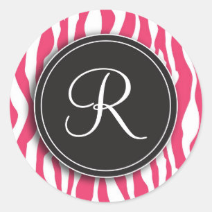 Girly Monogramm-Rosazebra-Druck-Aufkleber Runder Aufkleber