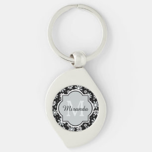 Girly Monogramm-Schwarz-weiße Gänseblümchen-Blumen Schlüsselanhänger