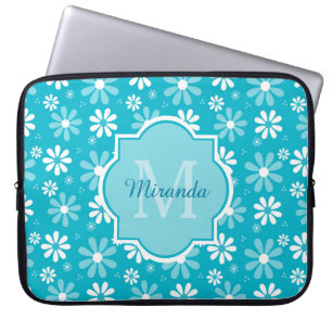 Girly Monogramm-Türkis-Gänseblümchen-Blumen mit Laptopschutzhülle