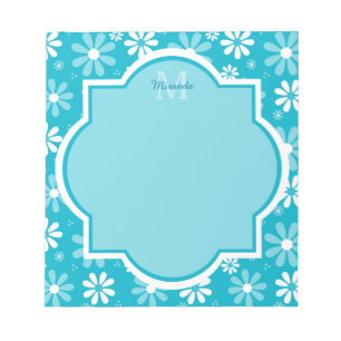 Girly Monogramm-Türkis-Gänseblümchen-Blumen mit Notizblock