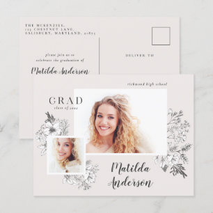 Girly Multi-Foto Blumen-elegante Graduierungsparty Einladungspostkarte