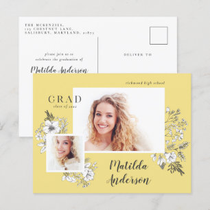 Girly Multi-Foto Blütenelegante Abschlussfeier Einladungspostkarte