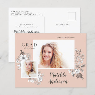 Girly Multi-Foto Blütenelegante Abschlussfeier Einladungspostkarte