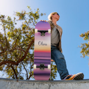 GIrly Name Lila Pink Beach Sunset Ocean Waves Skateboard