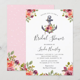 Girly Nautical Anchor Floral Brautparty Einladung