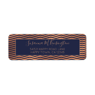 Girly Navy Blue und Kupfer Rose Gold Foil Zickzack