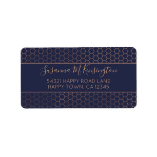Girly Navy Blue und Rose Gold Foil Geometric Adressaufkleber