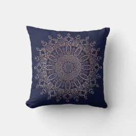 Girly Navy Blue und Rose Gold Mandala Boho Kissen