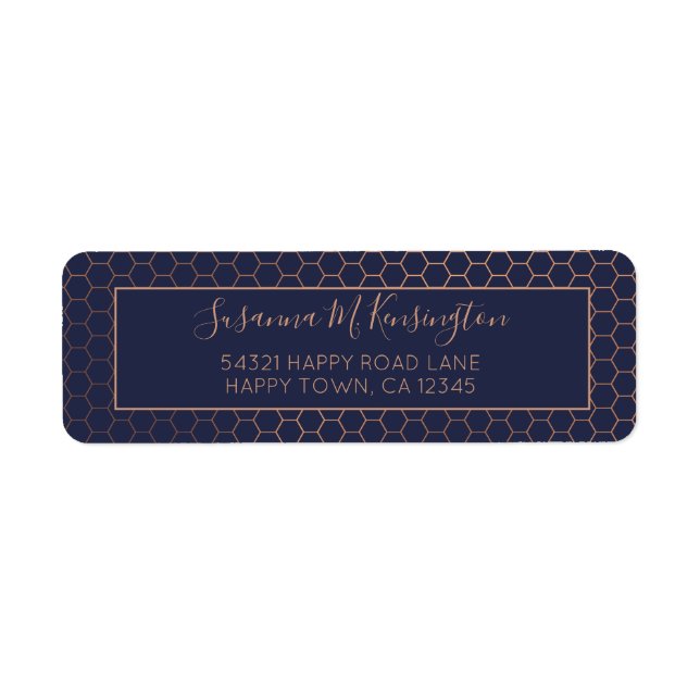 Girly Navy und Rose Gold Foil Hexagon Geometric (Vorne)