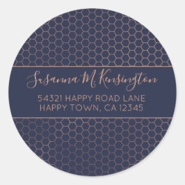 Girly Navy und Rose Gold Foil Hexagon Runder Aufkleber