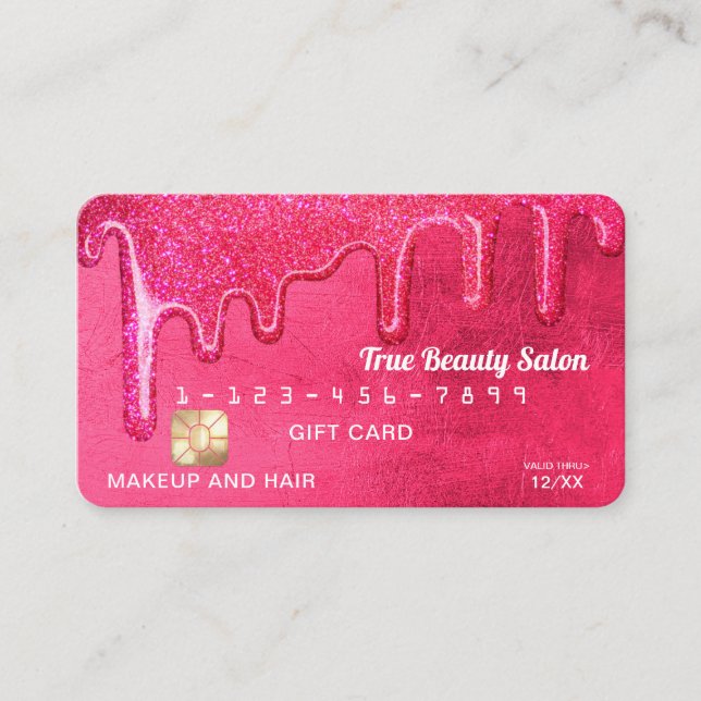 Girly Neon Pink Dick Glitzer Tropfen Gift Credit Visitenkarte (Vorderseite)