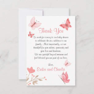 Girly Niedlich Floral Pink Butterflies Kinderdusch Dankeskarte