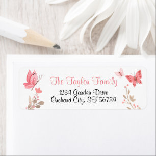 Girly Niedlich Floral Pink Butterflies Return Mail