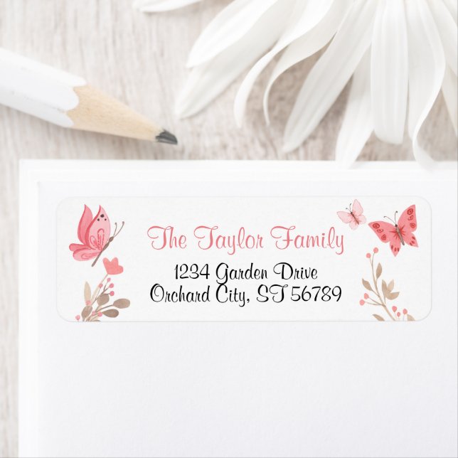 Girly Niedlich Floral Pink Butterflies Return Mail (Insitu)