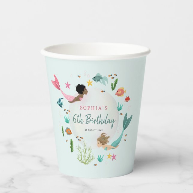 Girly Niedlich Magical Under Sea Birthday Pappbecher (Vorderseite)