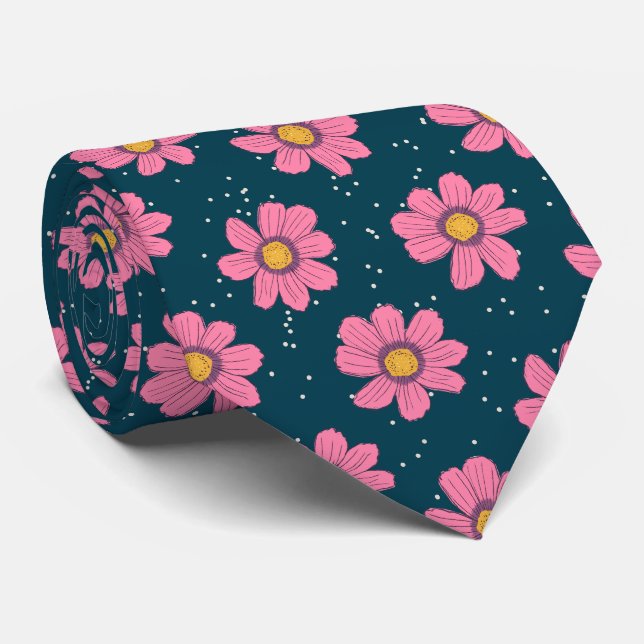 Girly Niedlich Modern Blue Pink Blume Krawatte (Gerollt)