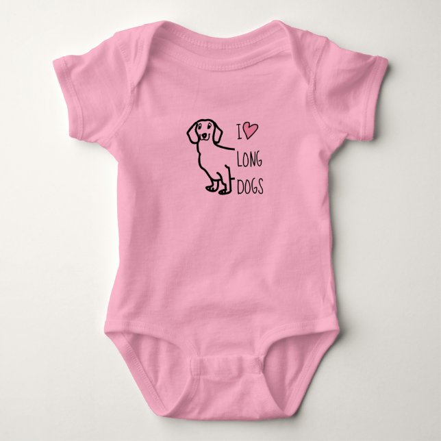 Girly Niedlich Pink Dackel I Liebe Lange Hunde Baby Strampler (Vorderseite)
