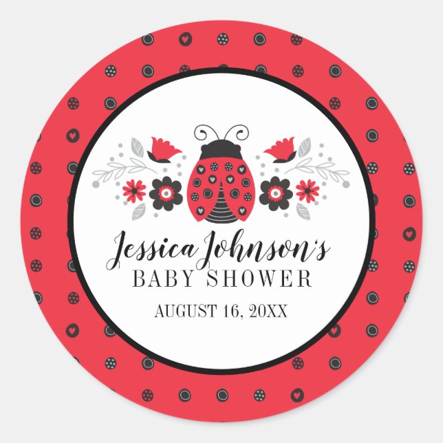 Girly Niedlich Red Ladybug Babydusche Runder Aufkleber (Vorderseite)