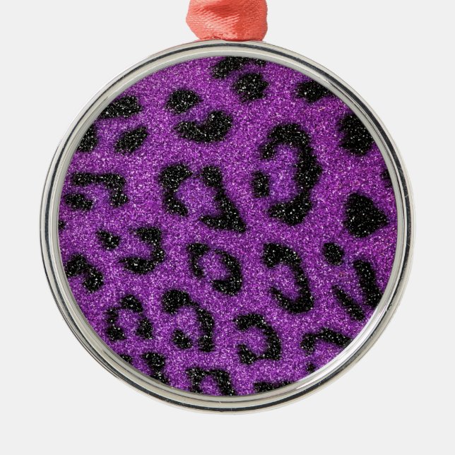 Girly niedlicher Trendy lila GlitzerCheetahdruck Ornament Aus Metall (Vorne)