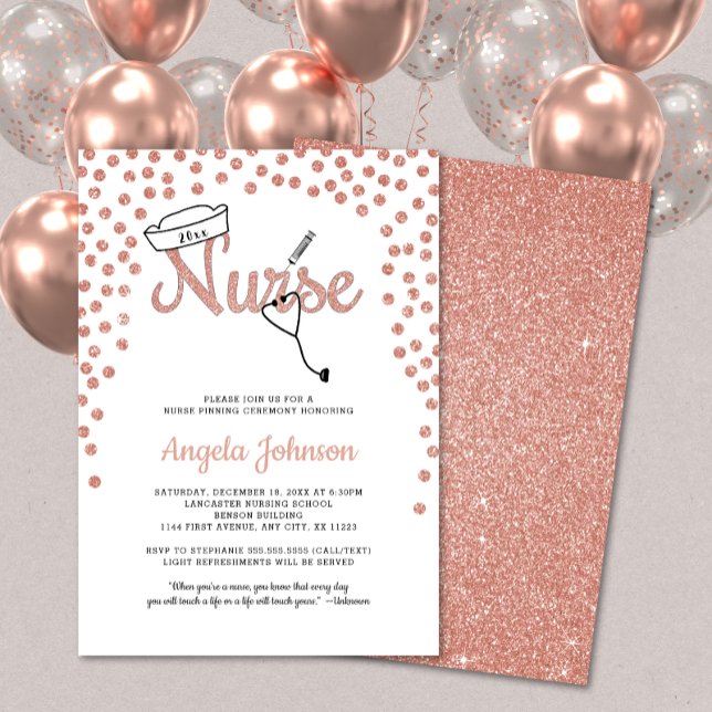 Girly Nurse Pinning Zeremonie + Rose Glitzer laden Einladung (Von Creator hochgeladen)