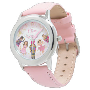 Girly Nutcracker Ballerina Blush Pink Gold Floral Armbanduhr