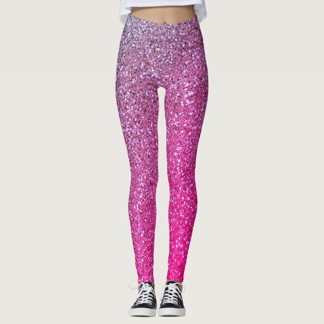 Girly Ombre Pink und Lila Glitzer Leggings (Vorderseite)