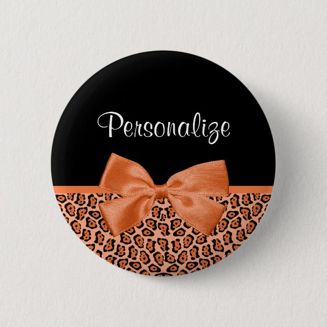 Girly Orange Black Jaguar Niedliche Ribbon mit Nam Button (Vorderseite)