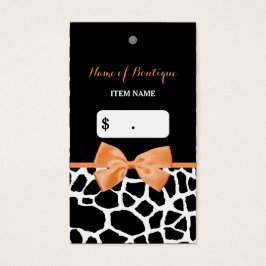 Girly Orange Bow Giraffe Print Boutique Hang Tag