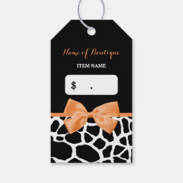 Girly Orange Bow Giraffe Print Boutique Hang Tags Geschenkanhänger