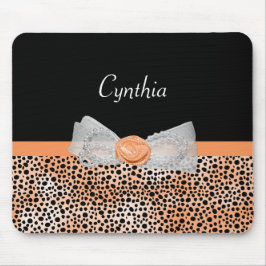 Girly Orange Cheetah Print Niedliche Rose Bow und  Mousepad
