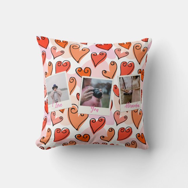 Girly Orange Hearts Niedlich Romantisches Valentin Kissen (Vorderseite)