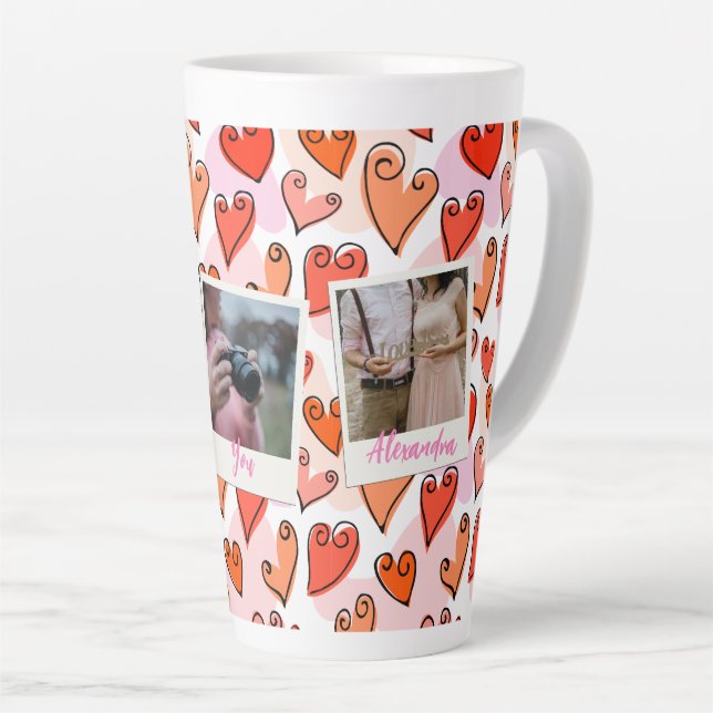 Girly Orange Hearts Niedlich Romantisches Valentin Milchtasse (Rechte Ecke)