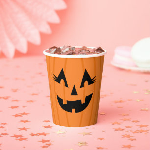 Girly Orange Kürbislaterne mit Lashes Halloween Pappbecher