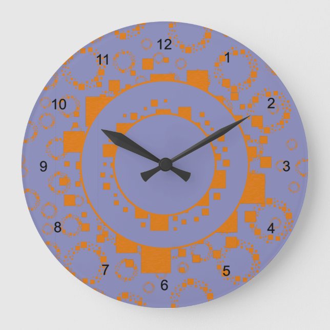 Girly orange purple circle squares pattern dizzy große wanduhr (Vorderseite)