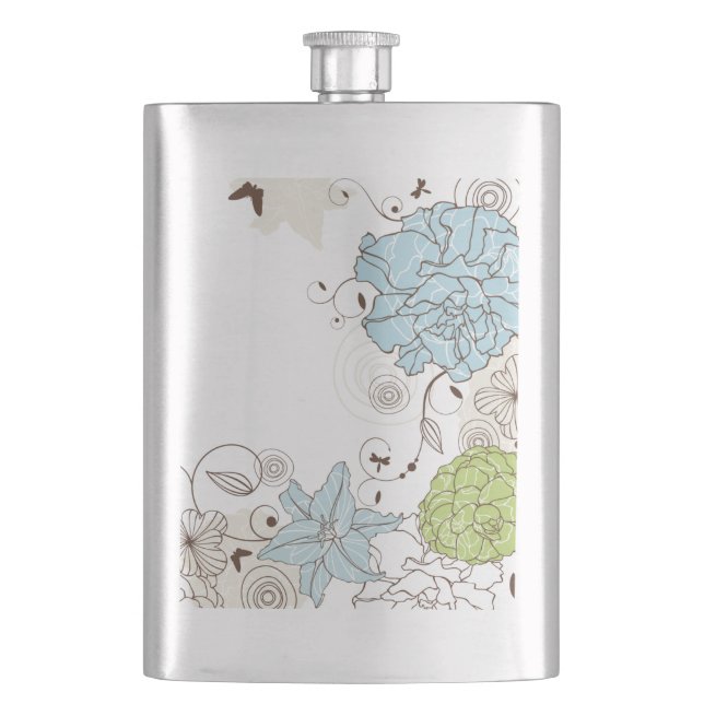 Girly Pastel Blume und Wirbel Flachmann (Vorderseite)