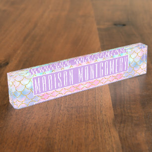 Girly Pastel Ombre Gold Glitzer Mermaid Name Namensplakette