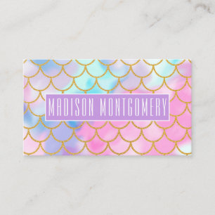 Girly Pastel Ombre Gold Glitzer Mermaid Name Visitenkarte
