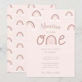  Girly Pastel Pink Rainbow Clouds First Birthday Einladung