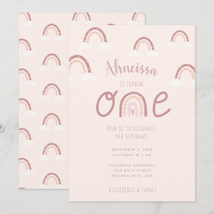  Girly Pastel Pink Rainbow Clouds First Birthday Einladung