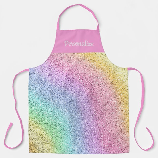 Girly Pastel Rainbow Glitzer Pattern Personalisier Schürze (Vorderseite)