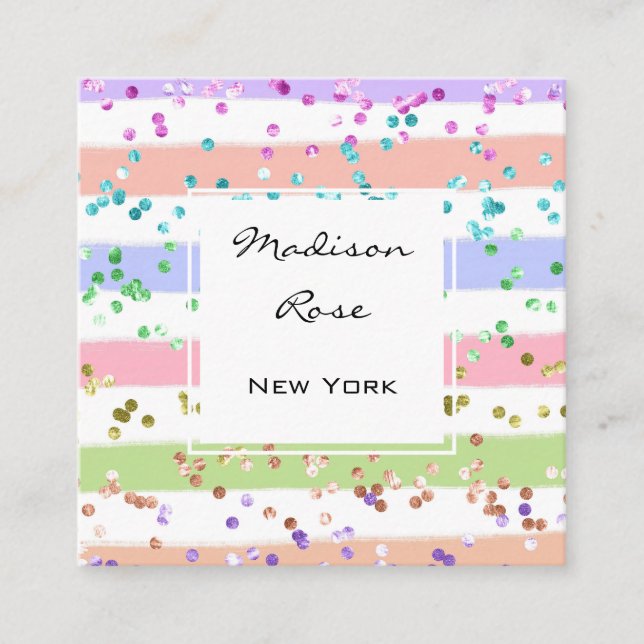 Girly Pastel Rainbow Unicory Candy Pink und White Quadratische Visitenkarte (Vorderseite)