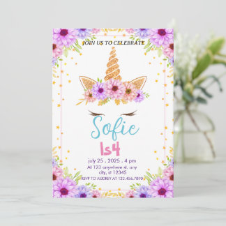 Girly Pastel Unicorn Magical Birthday Einladung