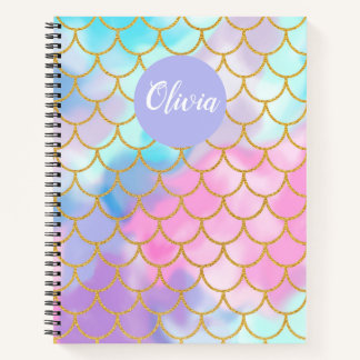 Girly Pastell Ombre Gold Glitter Meerjungfrau Mono Notizbuch